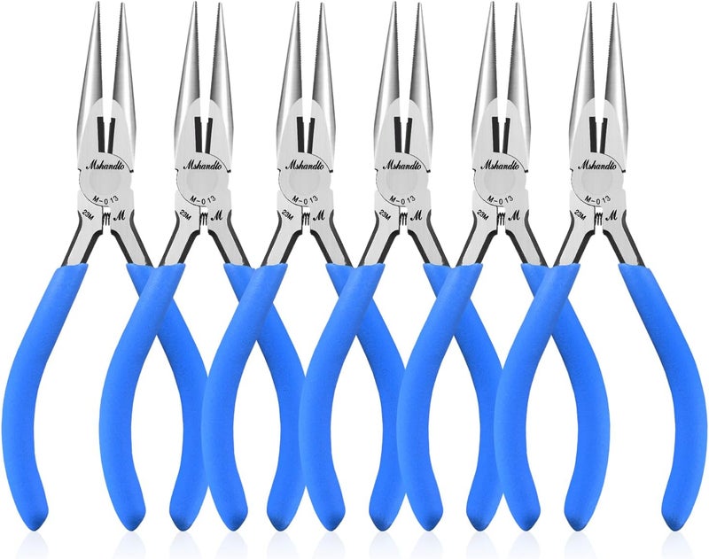 mshandto Needle Nose Pliers Set, 5" Long Nose Pliers for Wire Bending, 6 Pack High Carbon Steel Needle Nose Pliers, Serrated Jaw Pliers for Jewelry Making, Electronics, Object Grasping, Craft Making - Image 1